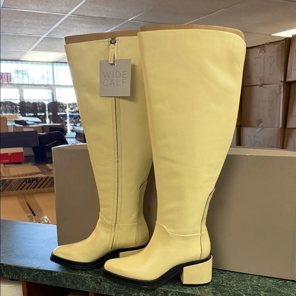 Franco Sarto Cream Over-the-Knee Leather Boots (WIDE CALF)